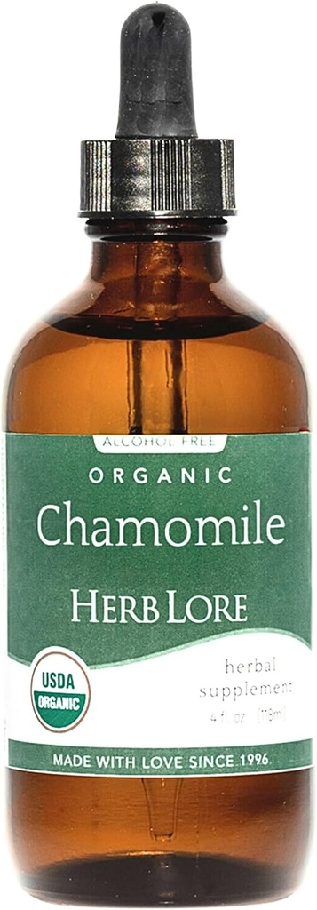 Herb Lore Organic Chamomile Tincture - Liquid Camomilla Gocce per bambini e adulti - Melatonin-Free Sleep Supplement (4 fl oz)