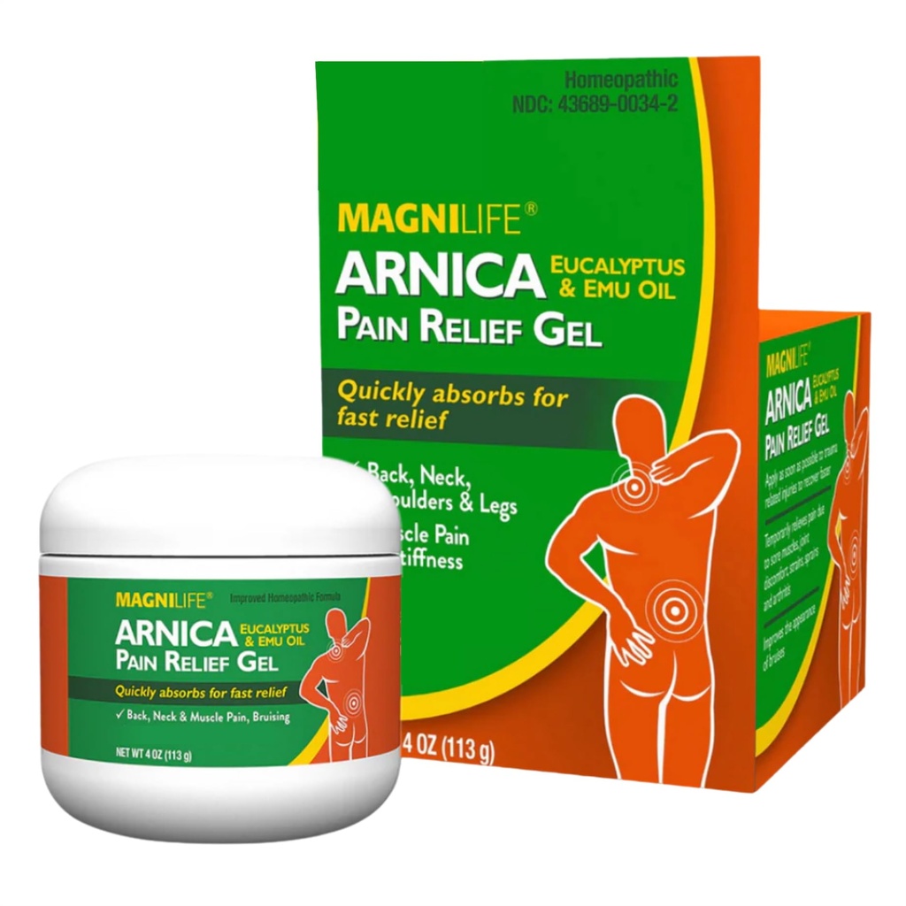 MagniLife Arnica Pain Relief Gel, Fast Acting Neck and Back Pain Relief, con Eucalyptus e Emu Oil a Soothe Soreness, Inflammation e Discomfort - 4oz