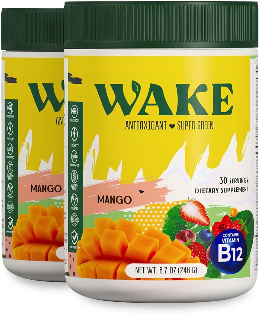 Sveglia Antiossidante Super Verdi,Greens Polvere per ridurre Bloat, Spirulina & Chlorella, Vitamina B12, Non OGM, Digestione sana per le donne, Enzimi, Probiotici, Acai Berry & Camu, 2 pz per 1 costo
