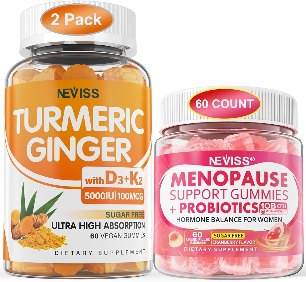 2 pacchi di zenzero currico Ginger Gummies + 1 pacca menopausa supplemento di gommie riempite