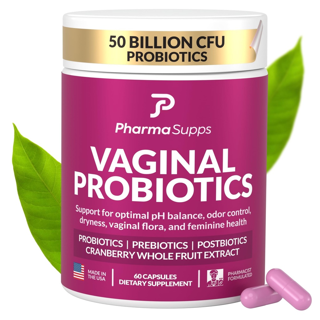 Probiotico femminile per la salute vaginale | 50 miliardi di CFU con probiotici, prebiotici, postbiotici e mirtillo per bilanciamento del pH, supporto UTI, lievito, salute del fegato, odore, secchezza e comfort femminile