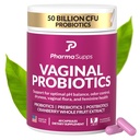 Probiotico femminile per la salute vaginale | 50 miliardi di CFU con probiotici, prebiotici, postbiotici e mirtillo per bilanciamento del pH, supporto UTI, lievito, salute del fegato, odore, secchezza e comfort femminile