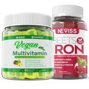 Vegan Iron Gummies con Vegan Multivitaminico per Donne Uomini con Ferro, Vitamina B12, A, D3, K2, Algae Omega 3, Magnesio, Zinco