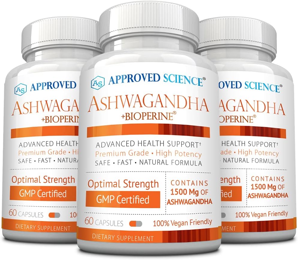 Scienza Approvato Ashwagandha 1500mg con Bioperine® e Ginger- Boost Mood & Energy - 60 Vegan Friendly Capsule (3 bottiglie)