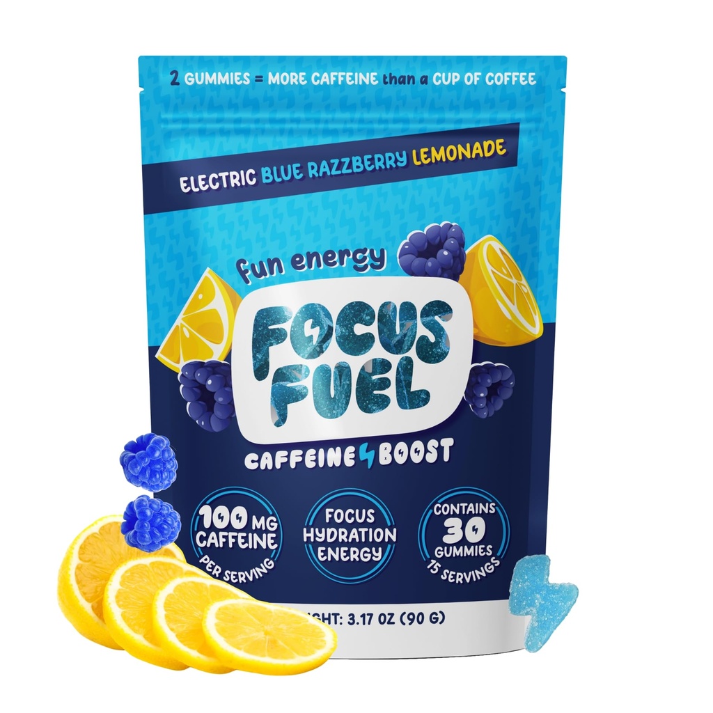 FocusFuel Energy Chews – Blue Razzberry Lemonade (15 Serve) – 100 mg Caffeina + Alpha GPC + L-teanina + B12, Magnesio – Grande Gusto – Nessun Crash o Jitters