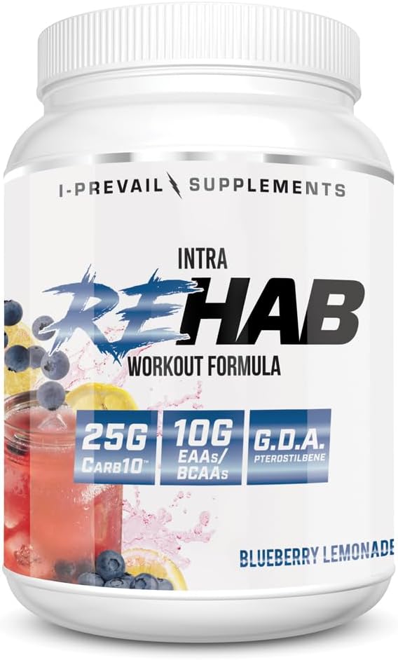 Rehab High Performance Intraworkout Formula 10g BCAA & EAA – Carb10 | Enhance Recovery & Hydration | Keto Friendly | 25 Serve (Blueberry Lemonade, 25 Serving)