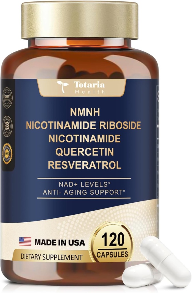 NMNH (Dihydronicotinamide Mononucleotide), supplemento alternativo Premium NMN con Niacinamide senza Flash (Vitamina B3), Quercetina e Trans-Resveratrolo, 120 capsule