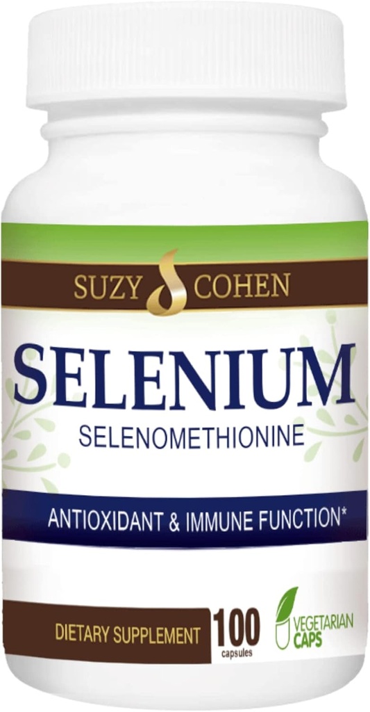Suzy Cohen Selenium Supplement 200 mcg, Mantenere il cuore sano, Sistema immunitario, tiroide di sostegno, Funzione di prostrato, Aminoacido pancia chelato senza lievito, altamente biodisponibile, 100 Veg Capsule