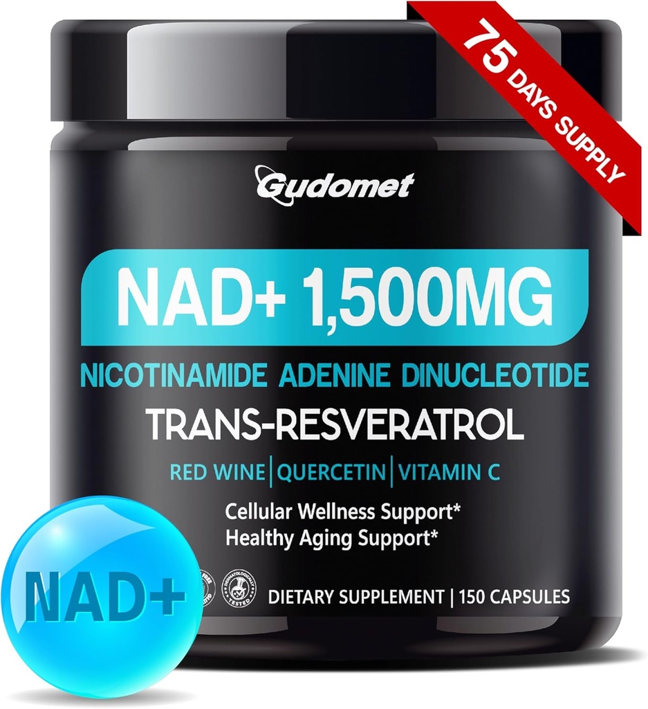 NAD+ con Trans-Resveratrolo, Vino rosso, Quercetin & Vitamina C – Supporta il benessere cellulare & la sana invecchiamento-150 capsule- Made in the USA
