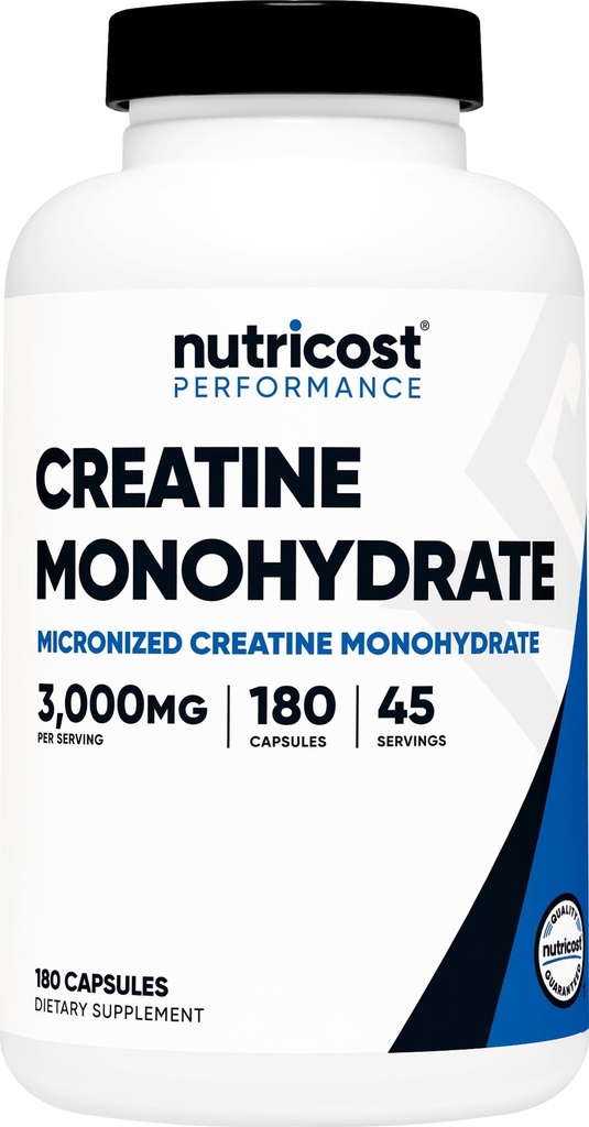 Nutricost Creatina Monoidrato 3.000mg, 180 Capsule (750mg Per Capsule) - Senza glutine, Non OGM