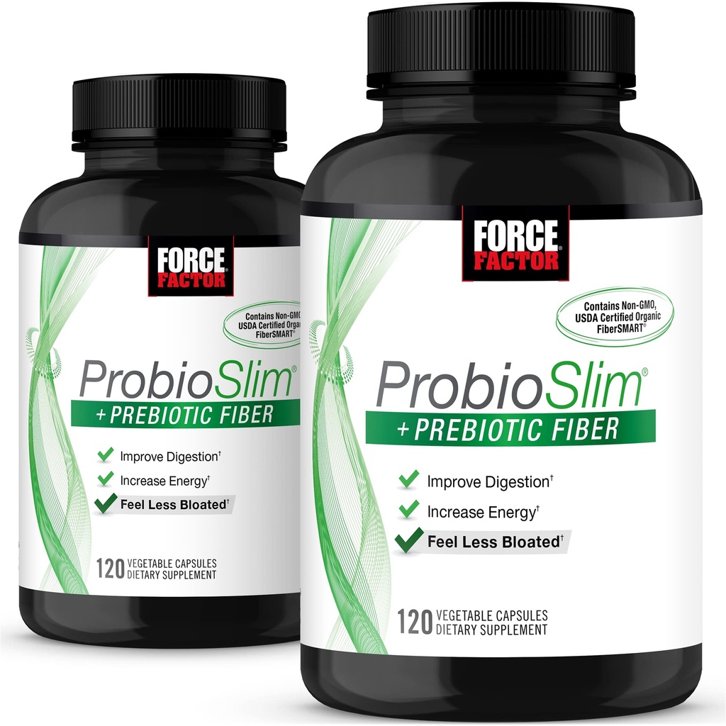 Fattore di Forza ProbioSlim + fibra prebiotica, Metabolismo Booster per le donne e gli uomini, Supporto per la salute digestivo, Estratto di tè verde e Fibra di Husk di Psyllium, 120 conte (Pack of 2)