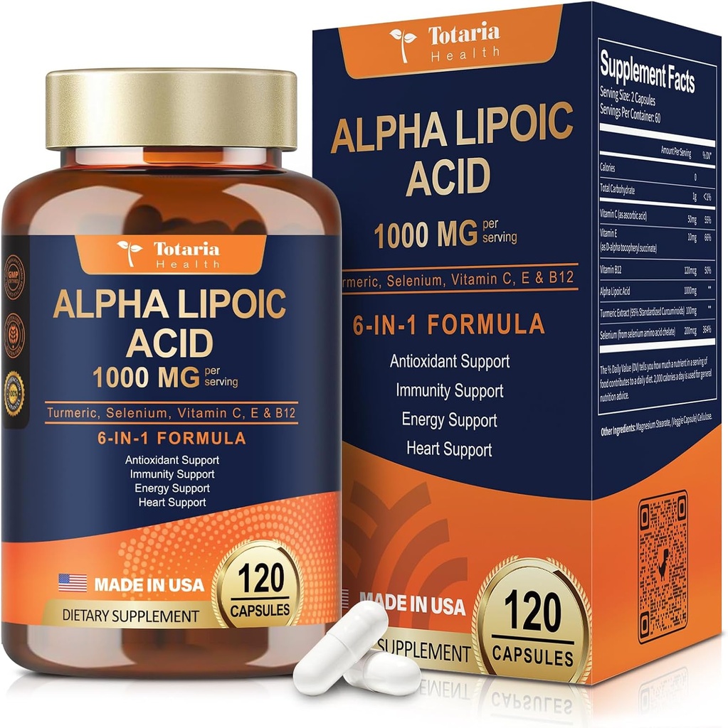 Totaria Alpha Lipoic Acid - 1000mg ALA Supplemento capsule per neuropatia Supporta l'invecchiamento e la salute generale