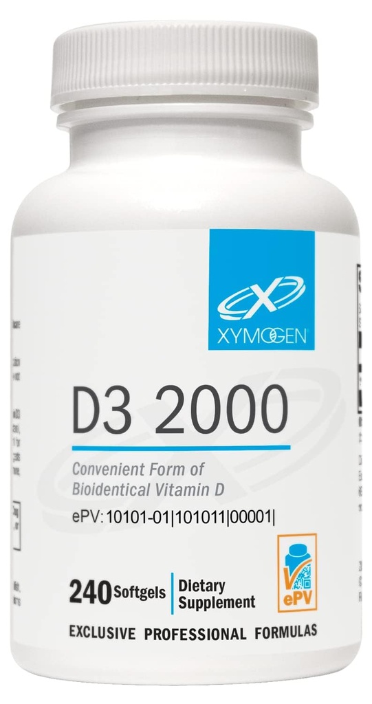 XYMOGEN D3 2000 - Biodisponibile Vitamina D3 2000 IU (50 mcg) - Integratore ad alta potenza di vitamina D per sostenere la salute immunitaria, Bone + salute del cuore (240 Softgels)