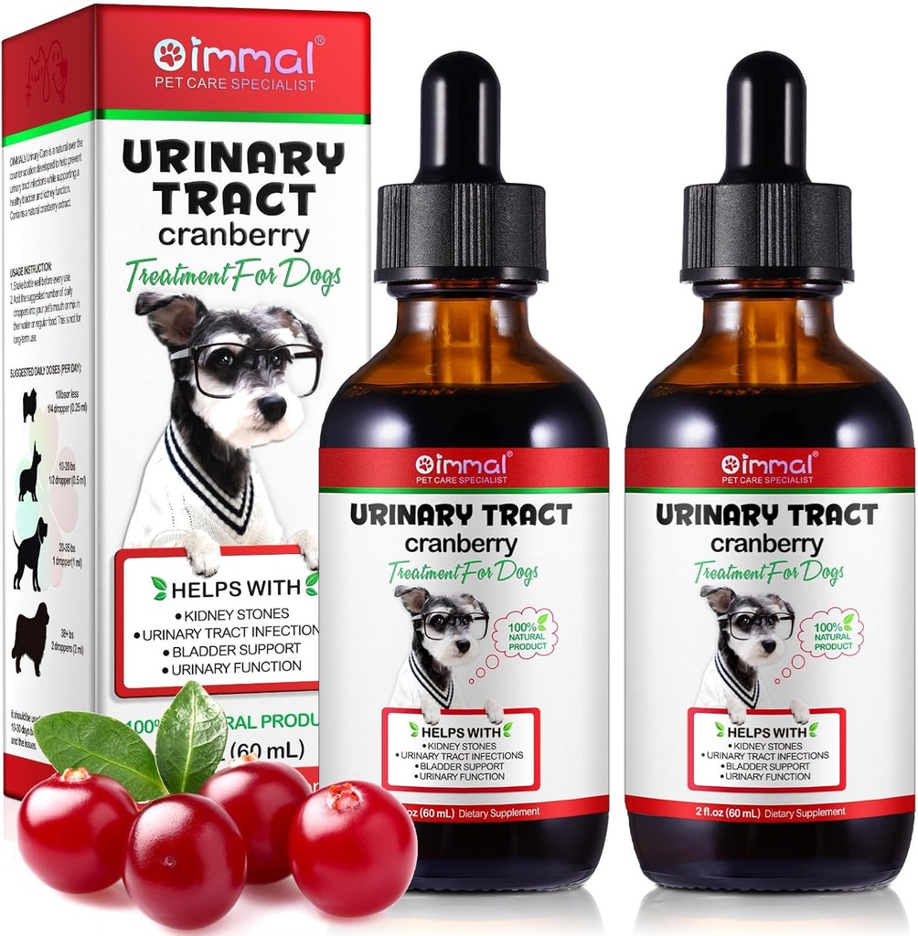 Trattamento del cane UTI - Tratto urinario trattamenti di infezione, supplemento di supporto del rene + della scala, estratto di mirtillo naturale per cani, Supporta la salute urinaria e digestiva (2 Fl Oz (Pack of 2))