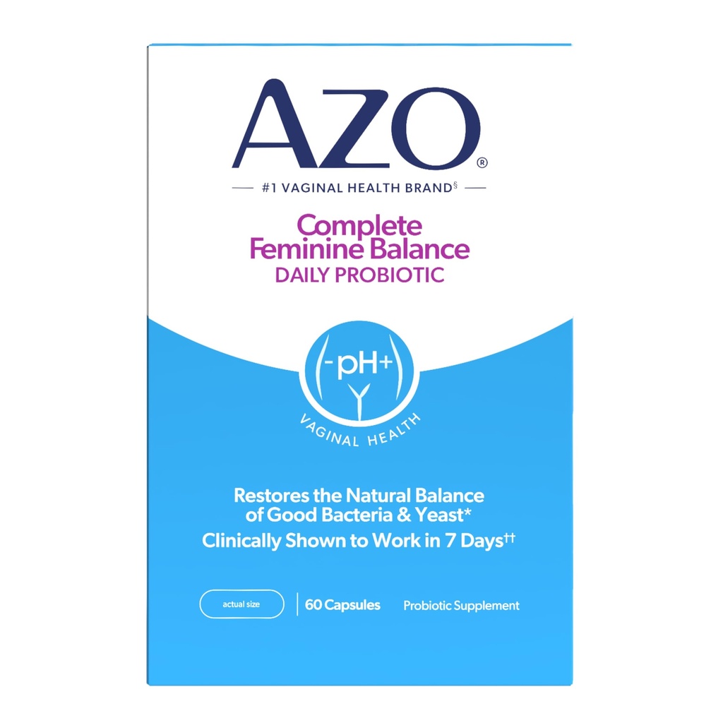 AZO Complete Feminine Balance Daily Probiotics for Women, Clinically Proven to Help Protect Vaginal Health, Aiuta bilanciare pH e lievito, Non-GMO, 60 Count