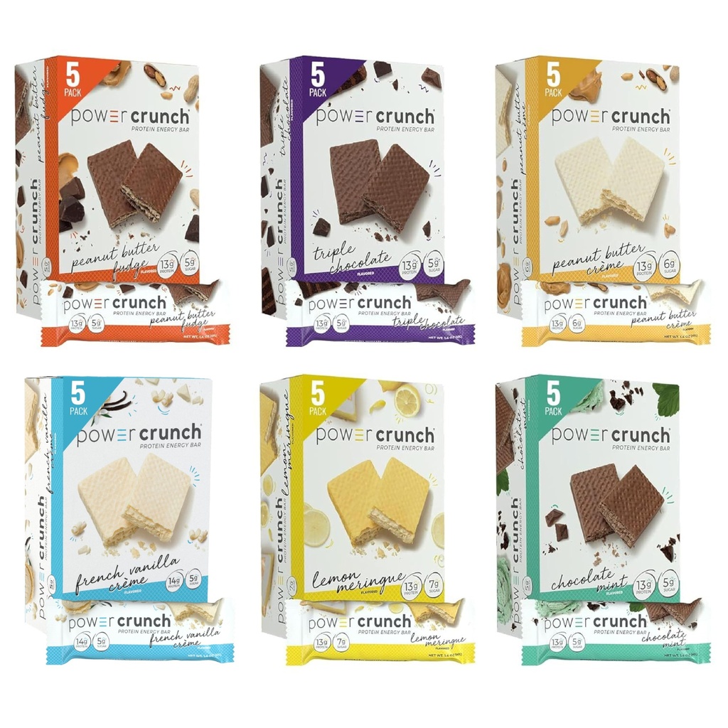 Barrette di Wafer Proteine Crunch Power, Variety Pack, in 6 aromi 1.4 barre di oncia (30 conteggio). Spuntini ad alta proteina con gusto delizioso