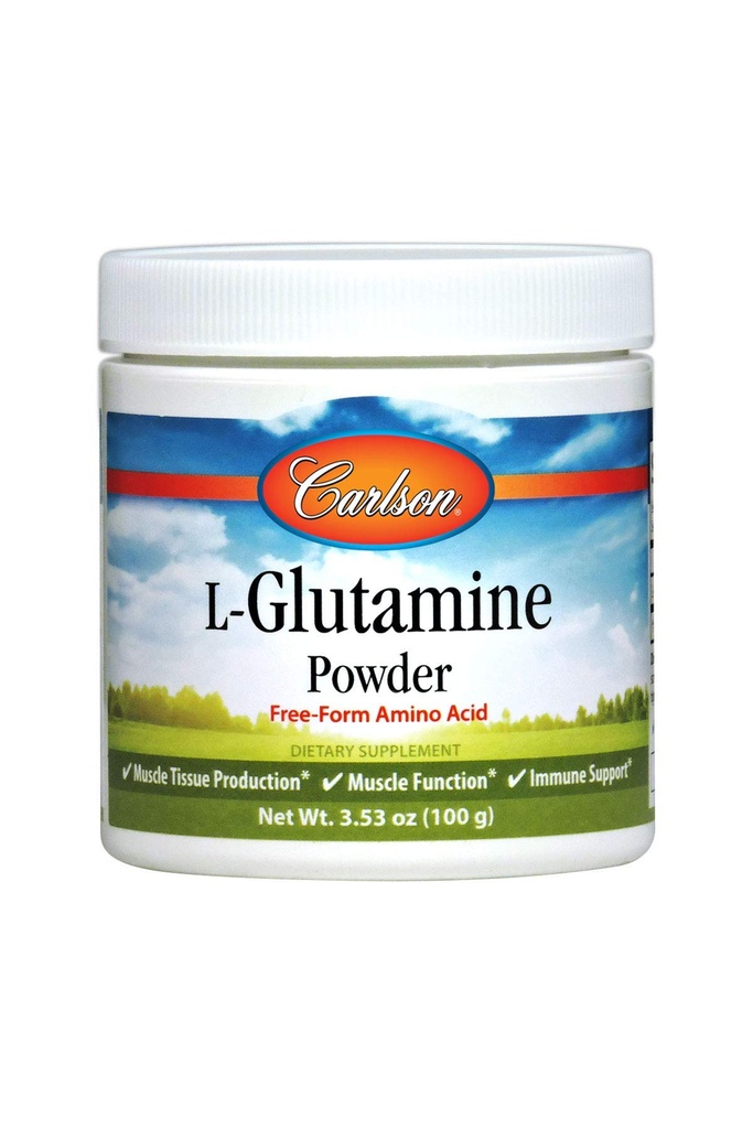 Carlson - Polvere di L-Glutamina, Aminoacido Free-Form, 3 g, Produzione di tessuto muscolare e funzione, Supporto immunitario, 3.53 oz (100 g)