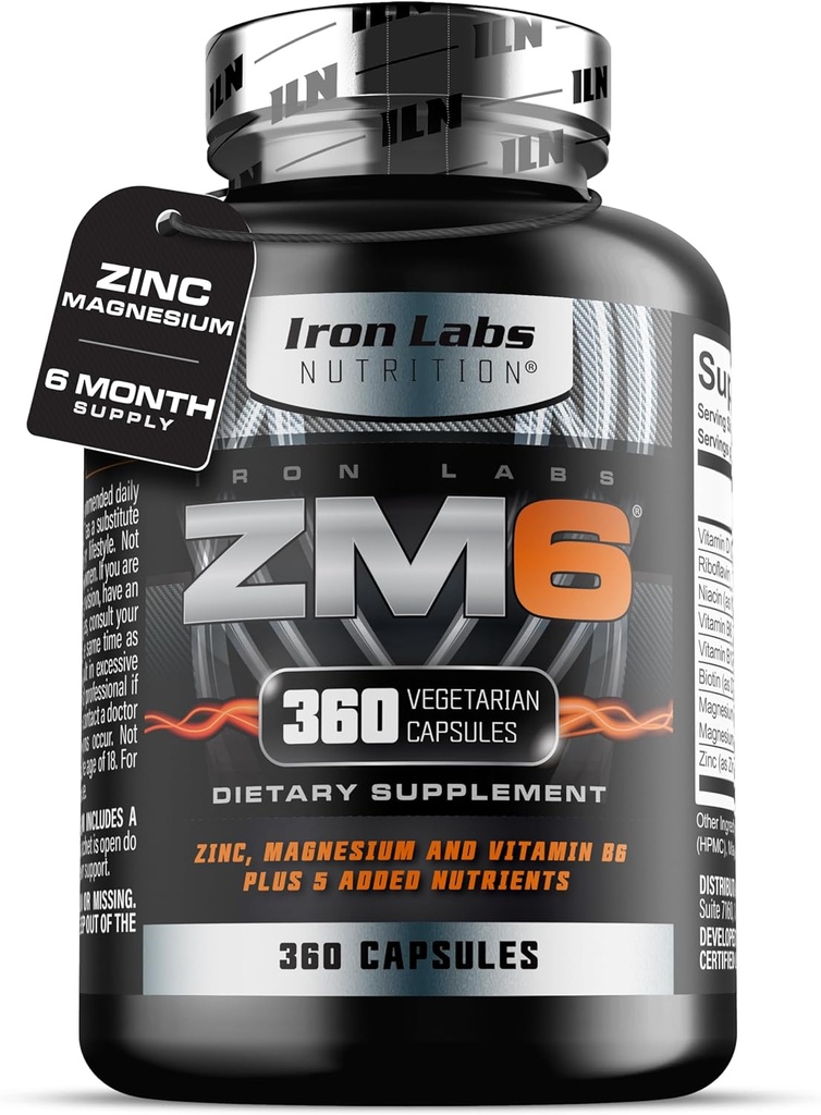 Iron Labs ZM6 – 6 mesi di alimentazione – Zinc Magnesium Aspartate Supplemento – 360 capsule vegetariane – Magnesio e zinco Supplementi per uomini e donne