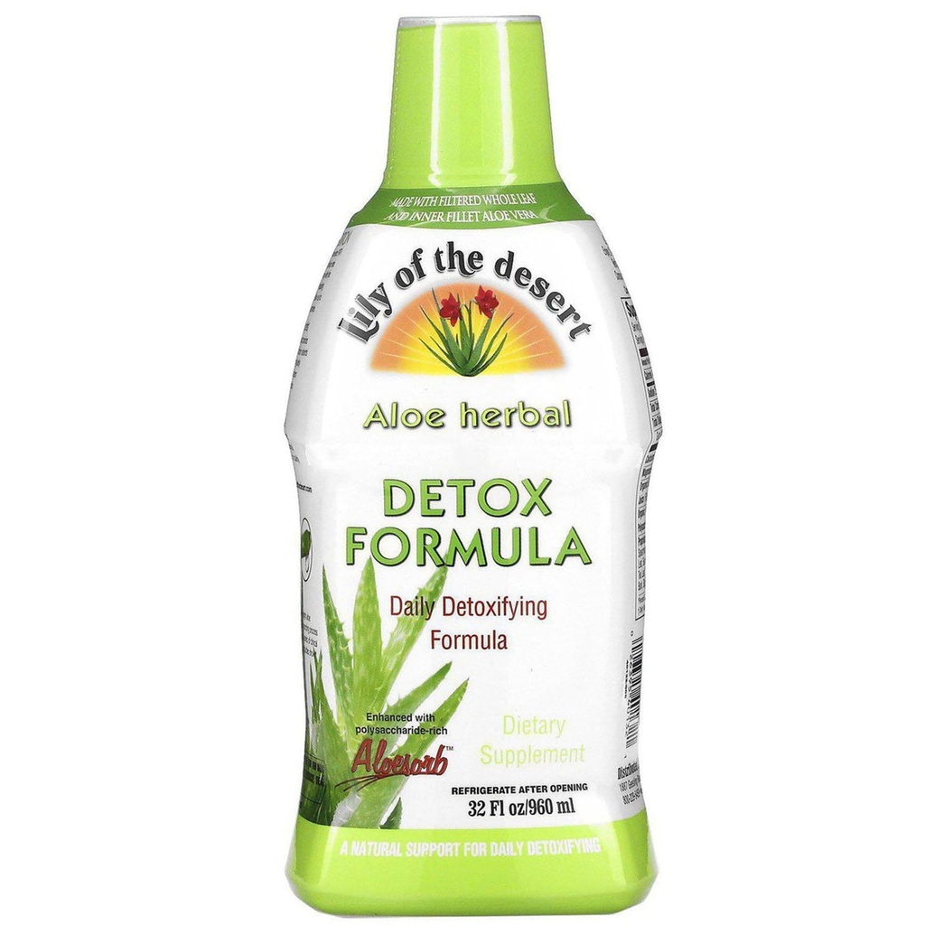 Lily Of The Desert Aloe Vera Herbal Detox Formula - Aloe Vera Juice con Latte Thistle, Slippery Elm, Burdock Root, Dandelion Root, Echinacea for Gut Health, Liver Support, and Wellness, 32 Oz