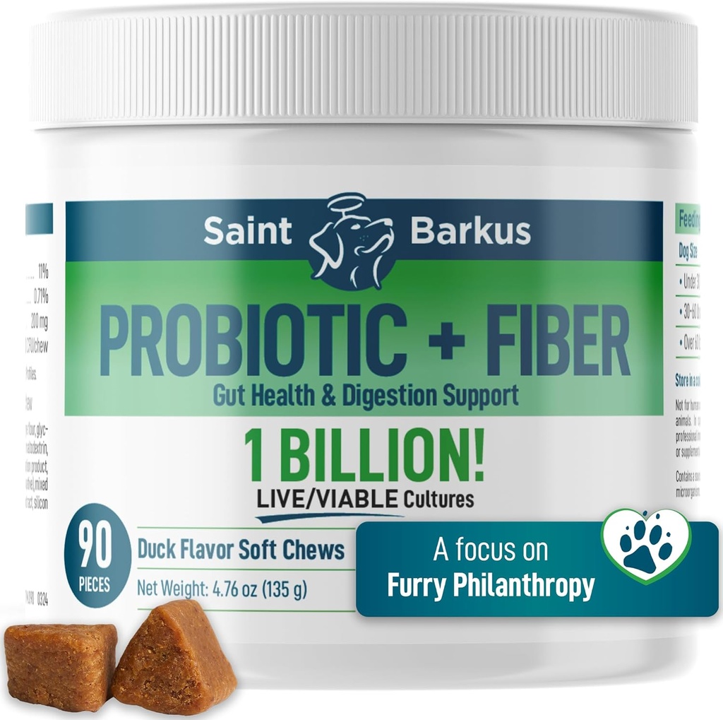 Probiotico + Fibra Regolarità & Salute Digestiva. Integratori probiotici per cani per la salute del fegato, regolarità, upset stomach, gas, lievito. Ridammeli a No-Kill Shelters! 90 Conte