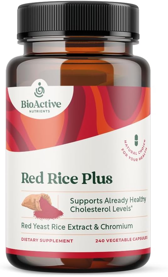 BIOACTIVE NUTRIENTi Riso Rosso Plus Supplemento- 240 Capsule Vegetali - Frullazione Proprietaria di Turmerico, Pepe Nero, Pepe Cayenne, Radice Ginger, e Rosemary - Supporto al colesterolo
