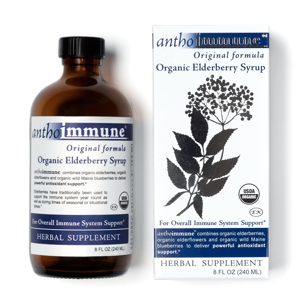 Organic Elderberry Syrup - Anthoimmune - Integratore di Supporto Immune per Adulti e Bambini- USDA Organico, Ultra-Premium Black Elderberry Formula (8 oz) 48 Servings
