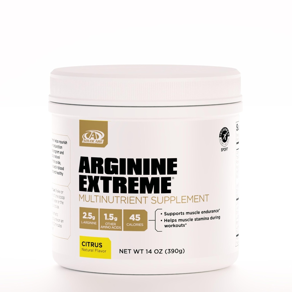 AdvoCare Arginina Extreme Multinutrient Supplement - Pre-Workout Aminoacidi Supplemento - Supporta Stamina & Endurance* - Include Vitamina B-12, L-Arginina & More - Citrus, 14 oz