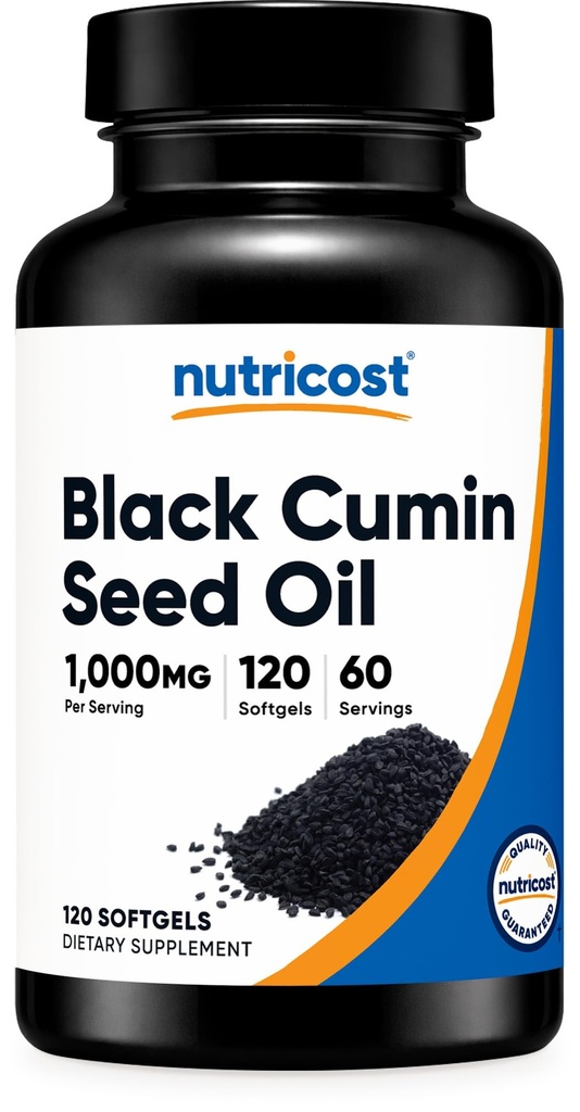 Nutricost Black Seed Oil (Cumin) - Pressato a freddo, Fonte di Omega 3 6 9-120 Softgels, 1000mg Per Serving, 60 Serve - Non OGM e Gluten Free