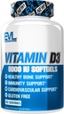 Evlution Nutrition Vitamin D3, 5000 IU ad alta potenza, Bone e Joint Support Salute del sistema immunitario, Non OGM e Gluten-Free, Dimensione del valore (120 Serve)