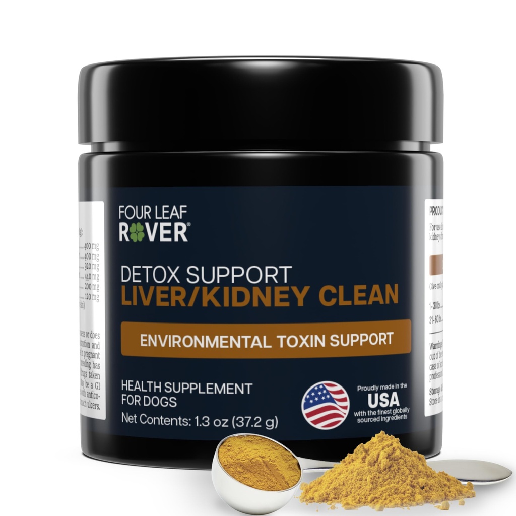 Quattro Leaf Rover Dog Liver Support - con Organic Milk Thistle & Mushrooms - con il supporto renale - Detox & Cleanse - Formulato veterinario