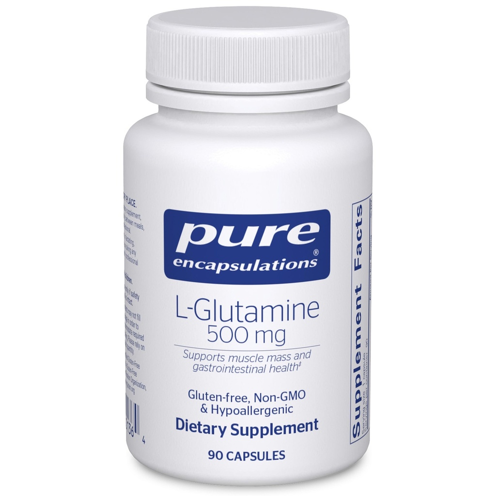 Pure Encapsulations L-Glutamine 500 mg - Supplemento per il supporto immunitario e digestivo, Gut Health and Lining, Metabolismo e supporto muscolare* - con Free-Form L-Glutamine - 90 capsule