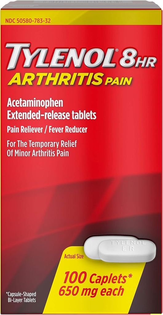 Tylenol 8 HR Artrite Caplets di dolore, 650mg - 100 ct, Confezione da 4