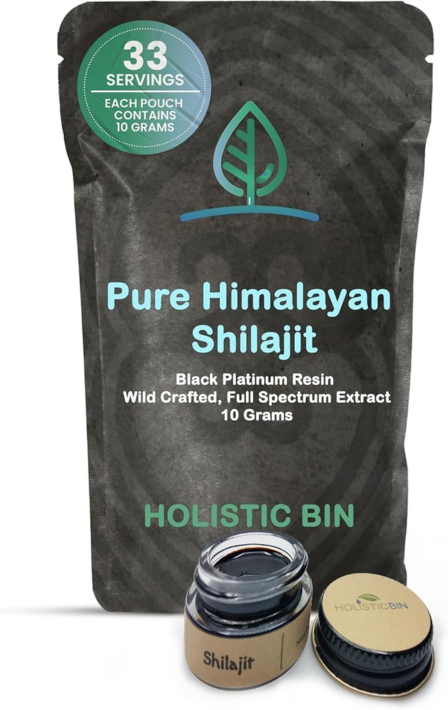 Holistic Bin Shilajit Resina - Himalayan Fulvic & Trace - Black Platinum Resina - Shilajit Extract - Mix Into Liquids - Serving Spoon Incluso - 10g