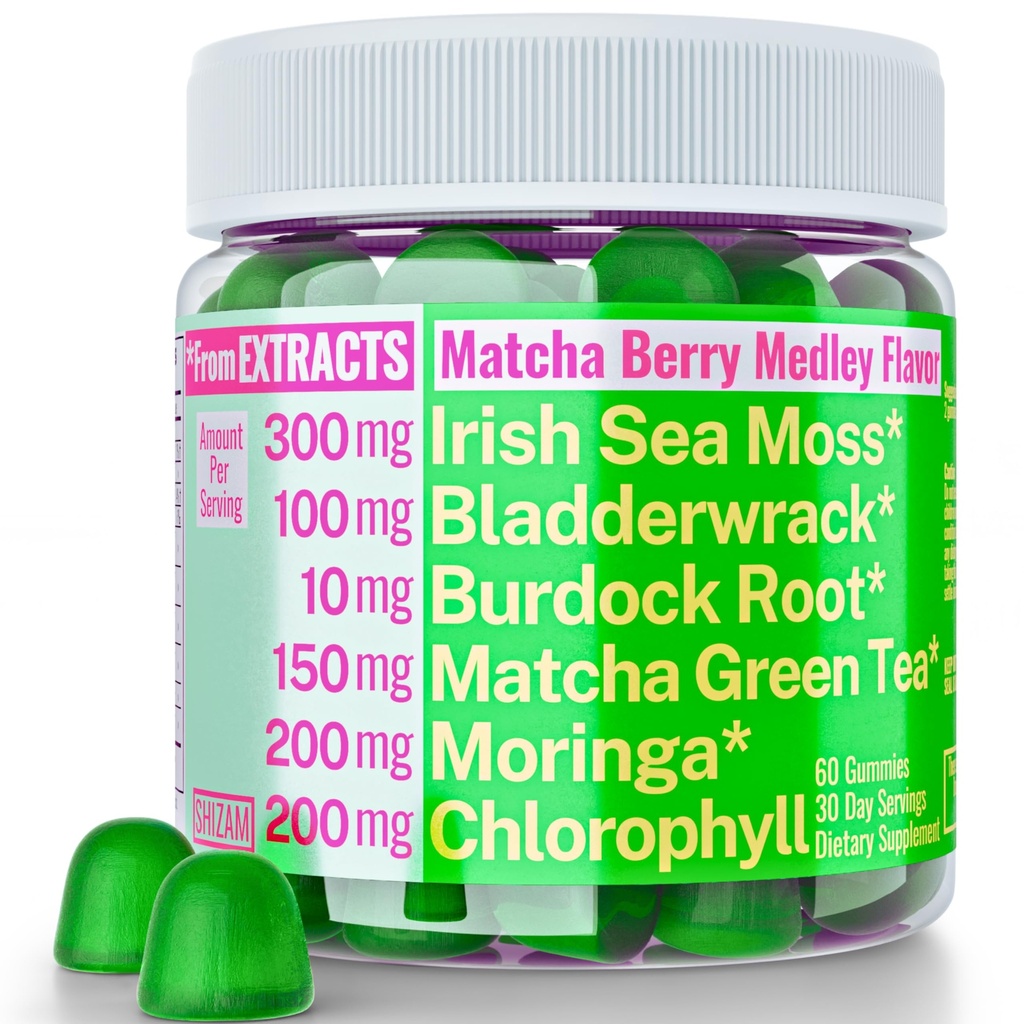 Moringa Irish Sea Moss Chlorophyll EGCg tè verde Burdock Root Bladderwrack Super Greens Gummies, capsule in polvere Pills Liquid Drops olio Tincture Supplements Alt, Seamoss verde organico