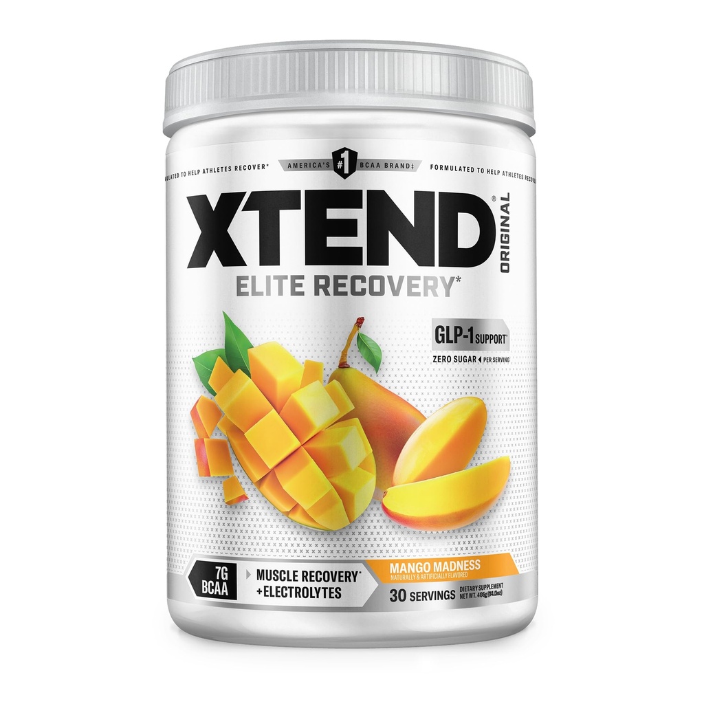 Xtend polvere BCAA originale, 7g BCAA e 2.5g L-Glutamina per l'idratazione del muscolo e il muscolo magro, zucchero libero Intra e post allenamento bevanda con elettroliti, Mango Madness, 30 Serve
