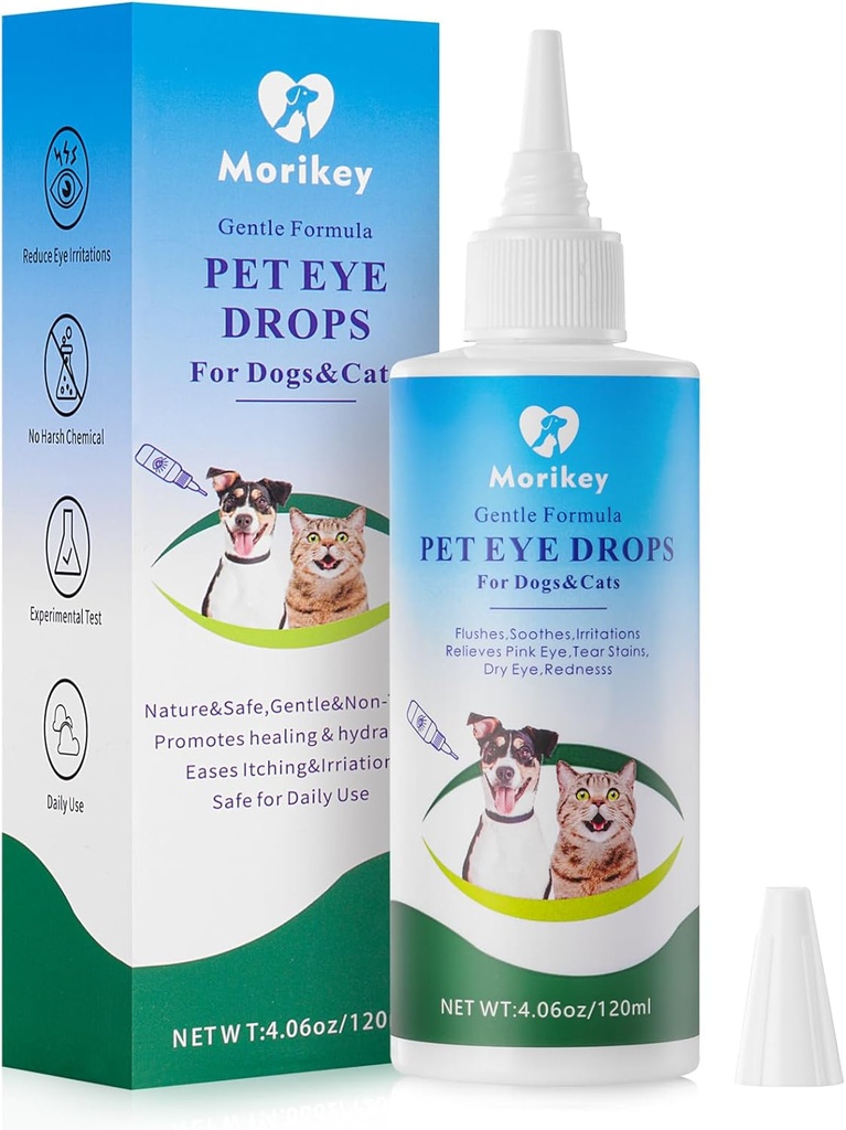 Gocce degli occhi degli animali domestici, goccia di occhio del cane di Gentle&Safe per l'infezione, il prurito degli occhi di sollievo e l'irritazione, le macchie di Tear di rimuovi, il sicuro per tutti gli animali, 4.06oz, 120ml