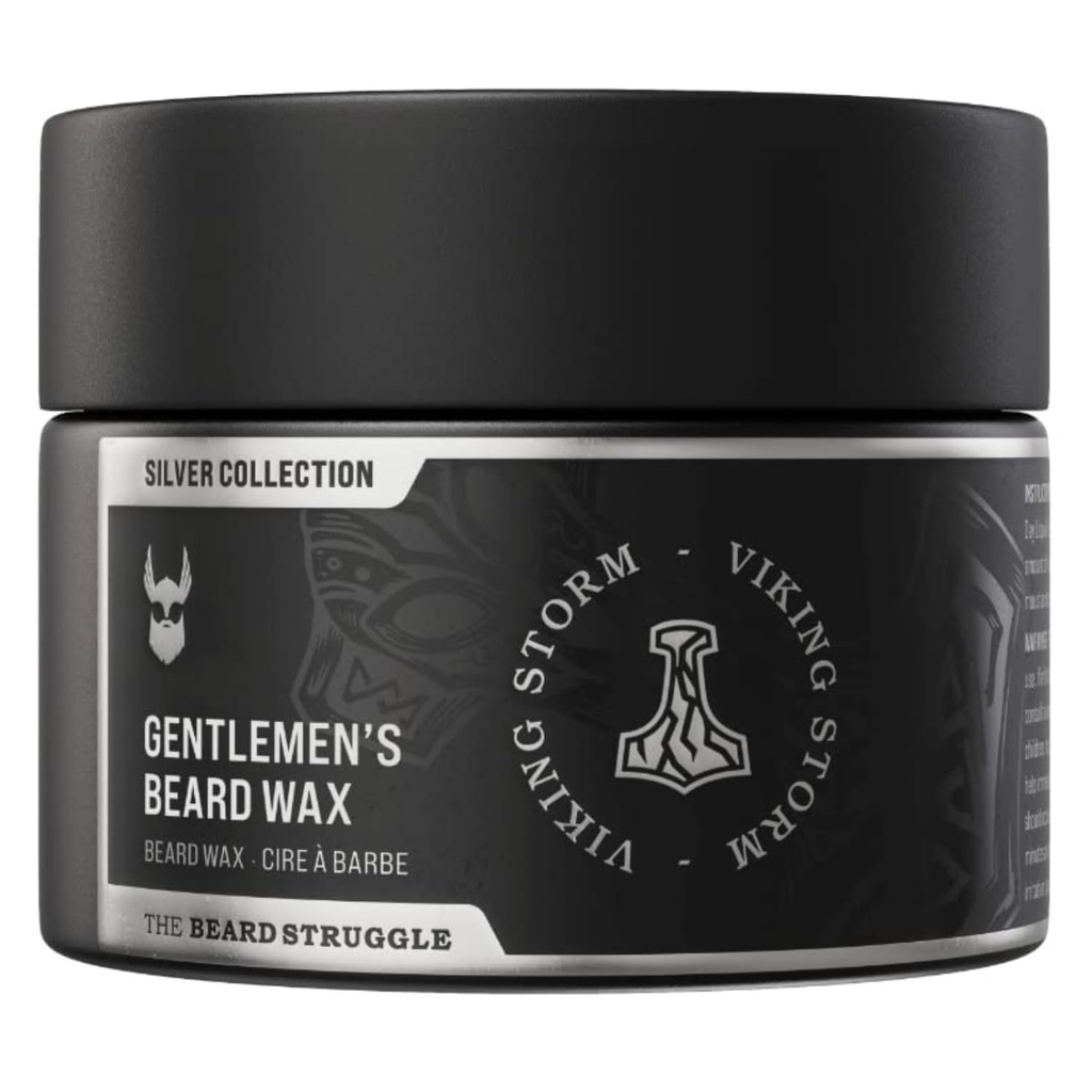 Beard & Mustache Wax for Men by Beard Struggle - Viking Beard Wax aiuta a Tame Style & Groom - Silver Collection, Viking Storm - Moustache Wax, 50g / 1.76 US. oz.