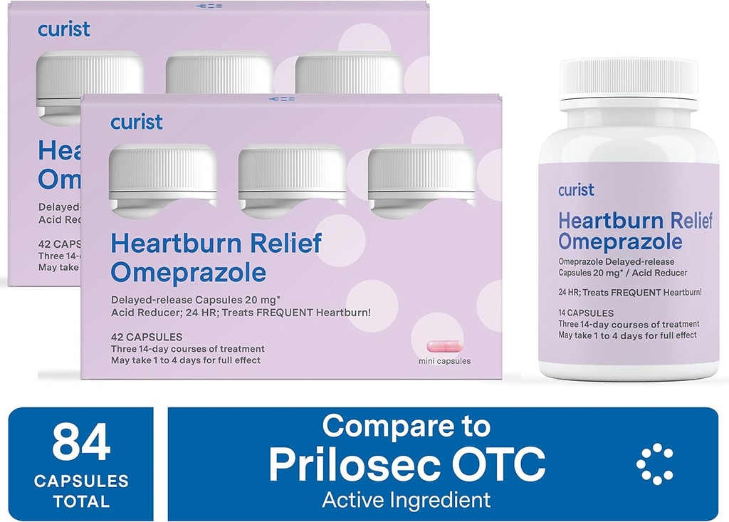 Curist Omeprazole 20mg Bulk 84 ct (2 Packs di 42 ct) Capsule Delayed-Release - Acid Reflux Medicine for Heartburn Relief - Omeprazole Magnesium 20.6mg 84 Capsule