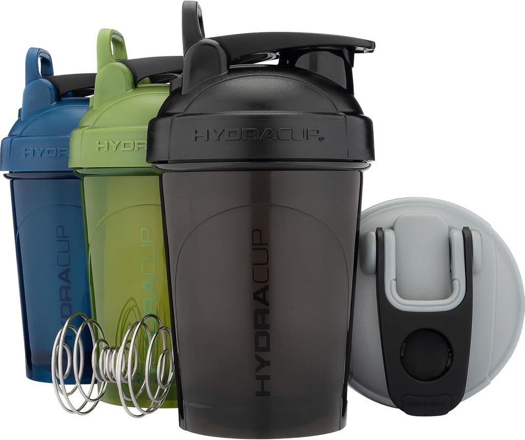 Hydra Cup ProFlow Shaker Bottiglie | Tazze di Shaker Proteine con sfera di Whisk, coperchio Leak-Proof, manico di Carry Nascosto | Miscelatore Gym senza BPA per polvere di proteine, Integratori di miscelazione (4 Confezione con Whisk Regolare)