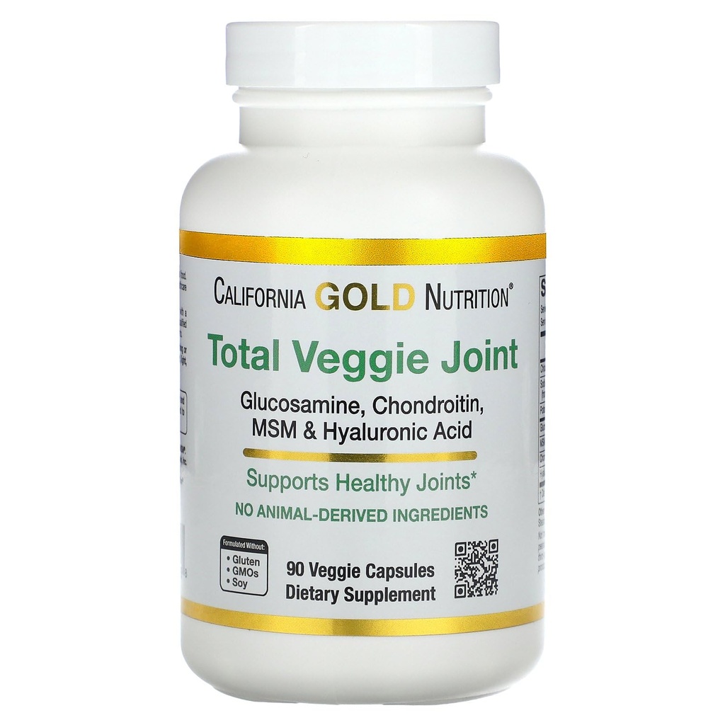 California Gold Nutrition Glucosamina Vegetariana, Condroitina, Acido Ialuronico, MSM, Total Veggie Joint & Bone Support Formula, Non OGM, No Soia, Gluten Free, 90 Veggie Capsule