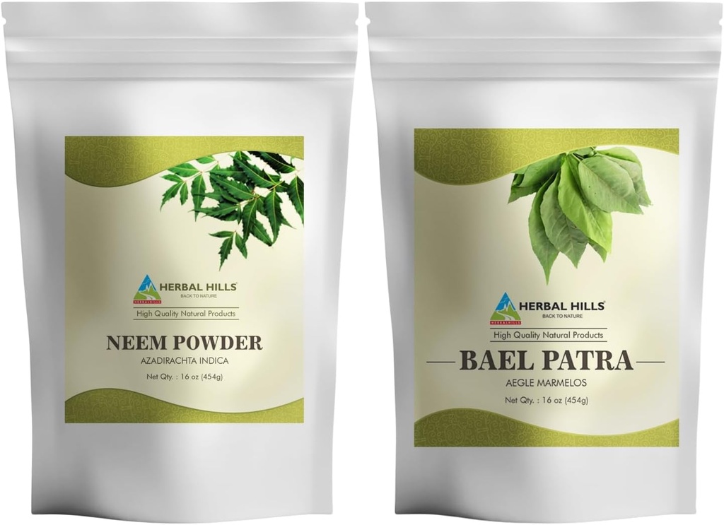 HERBAL HILLS Neem Polvere di foglia e Bilva Bael Leaf Powder Pack di 2 Combo