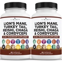 Leoni Mane Mushroom Supplemento con Turchia Tail Reishi Cordyceps Chaga con Marshmallow Root - 2-Pack