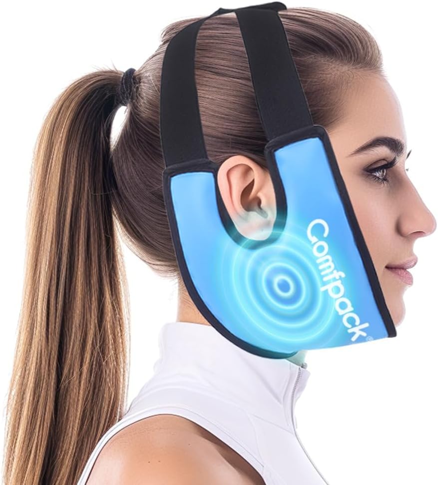 Saggezza Teeth Ice Pack Head Wrap con Ear Hole Design, FSA Eligible, Soft Face Ice Pack Terapia fredda riutilizzabile per TMJ Pain Relief, Chirurgia orale, Face Swelling, Tonsillectomy Recovery