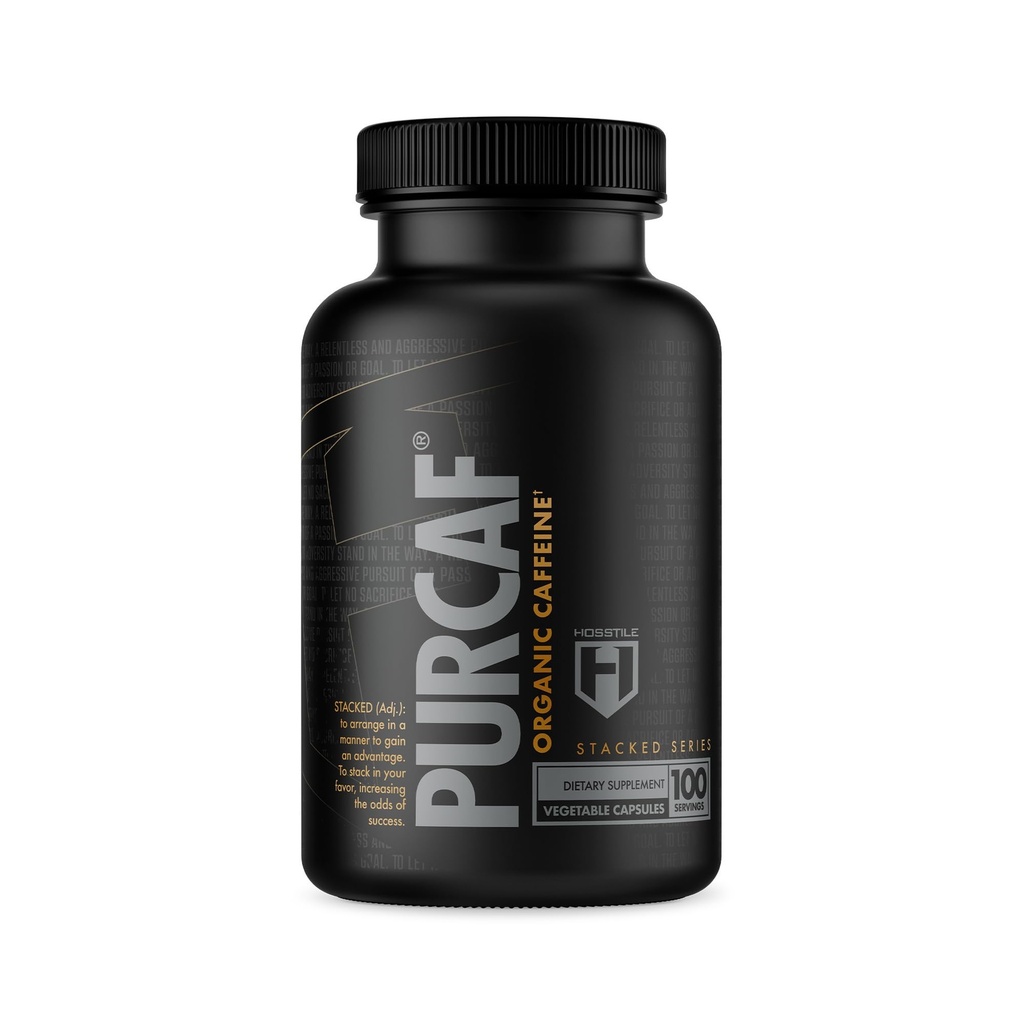 HOSSTILE PurCaf Organic Caffeine Capsule, Integratore Energetico Naturale, Senza Crash o Jitters, Pre Workout Focus & Energy, 200mg Per Serving, 100 Pillole