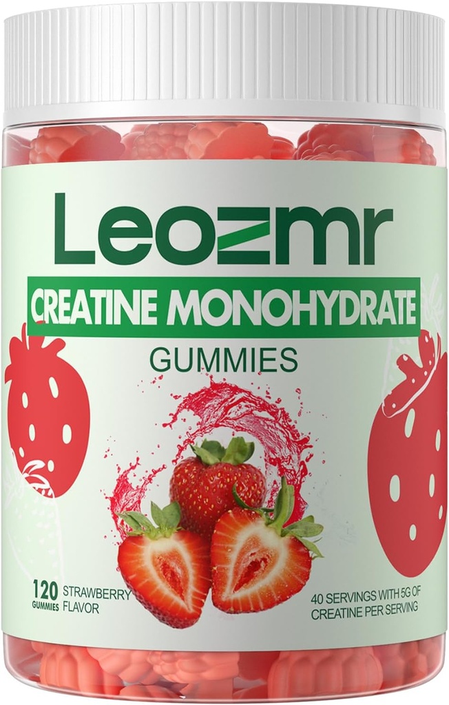Creatina Monoidrato Gummies 5000mg per uomini e donne, Masticabili Creatina Monoidrato Supplemento (120 conte)- Fragola 120 Gummies
