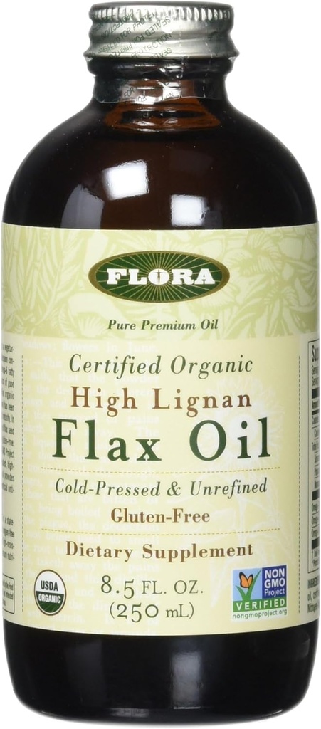 Flora Organic Flax High Lignan Oil 17 oz - Pressato a freddo e non raffinato - Non OGM & Gluten Free