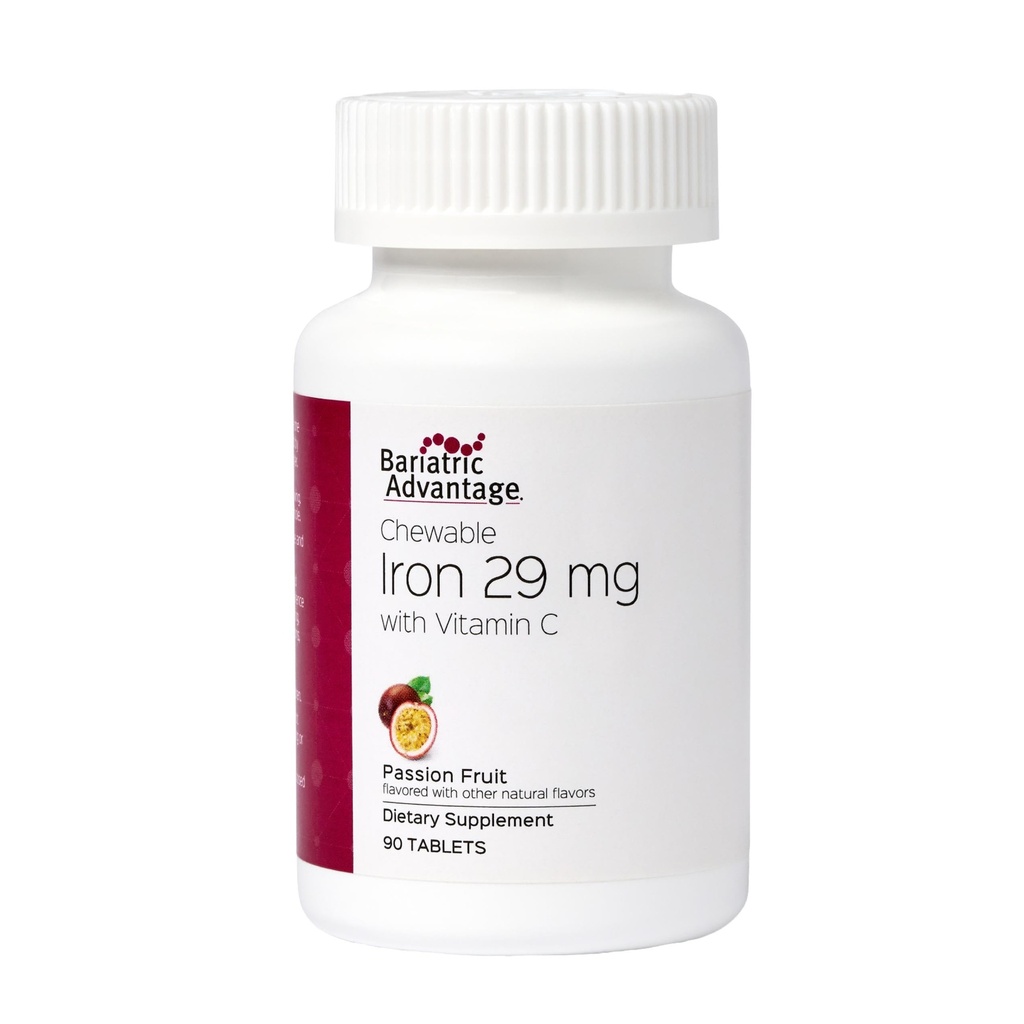 Ferro da stiro da masticabile 29 mg - per pazienti con chirurgia baratrica - Ferro con vitamina C - Nessun gusto di ferro - Ferro Fumarato e Carbonile Supplemento - Frutta della passione - 90 Conte