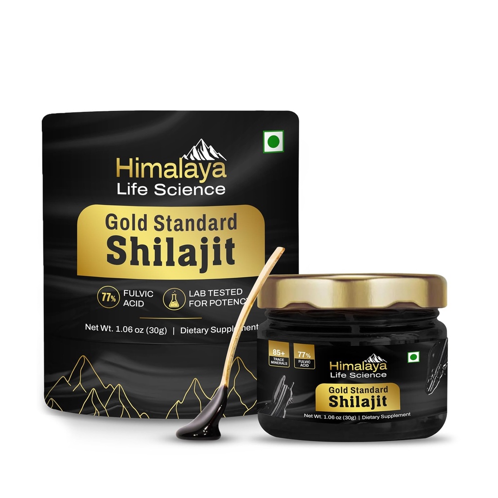 Pure Shilajit Resina | La maggior parte dei potenti Shilajit dall'India, grado d'oro per gli uomini e le donne, 75 Serve per l'energia Boost, 85+ minerali di trace, 77% acido Fulvic, laboratorio testato, 30g