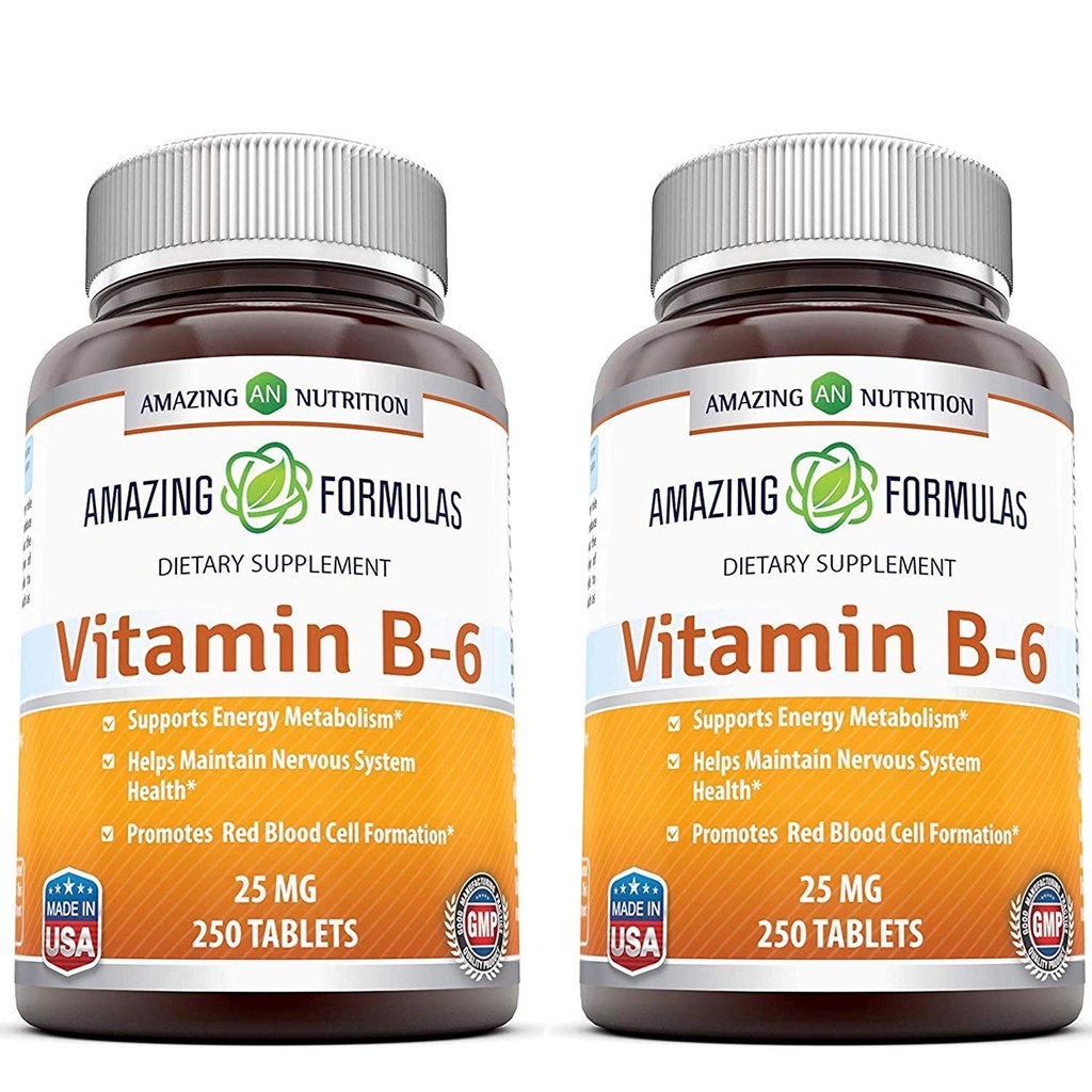 Stupefacente formula vitamina B6 Pyridoxine 25mg 250 compresse supplemento | Non OGM | Gluten Free | Made in USA (2 Pack)
