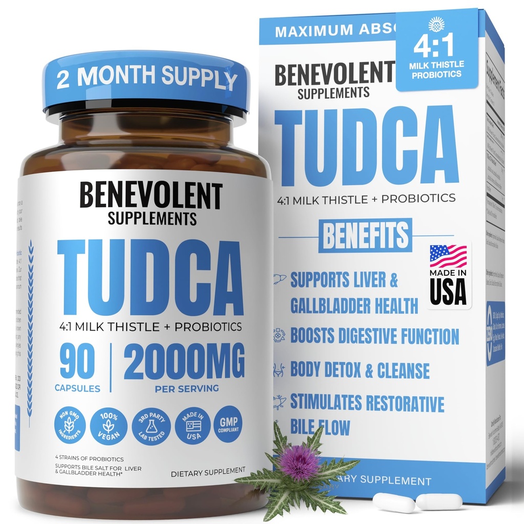 2000mg Advanced TUDCA Supplement - Max Absorption TUDCA Sale Bile con 4:1 Thistle and Probiotics - Supporta Detox & Cleanse, Gallbladder, Gut & Kidney Health - 90 Capsule Vegan